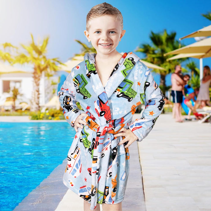 Bademantel für Kinder Mädchen Jungen Fleece Kinderbademantel mit Kapuze, Flanell Flauschig Morgenman