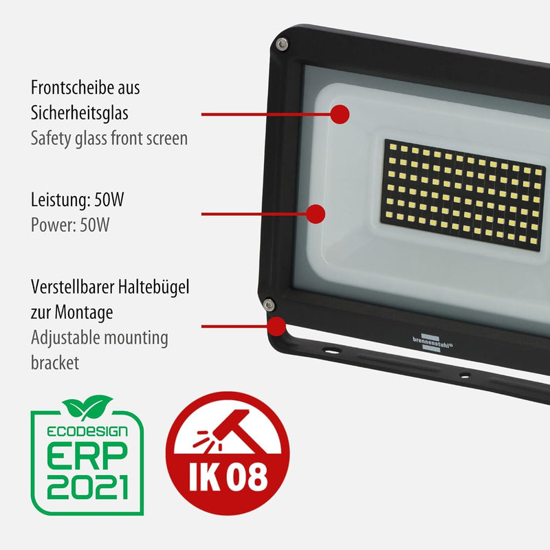 Brennenstuhl LED Strahler JARO 7060 / Leuchte 50W für aussen (Aussenstrahler zur Wandmontage, Fluter