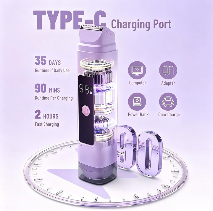 Elektrischer 2-in-1 Mini Bikini-Epilierer für Frauen, Rasierer mit Doppelkopf &amp; Digitalanzeige, IPX7