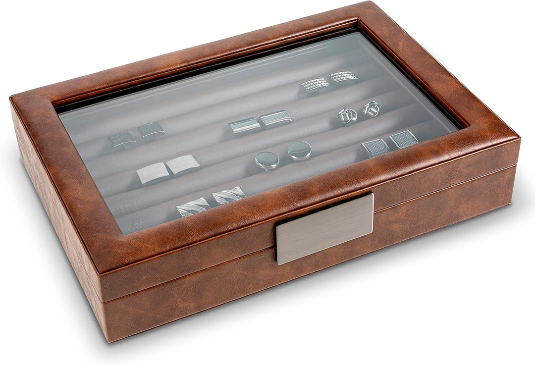 Glenor Co Cufflink Box for Men - Holds 70 Cufflinks - Luxury Display Jewelry Case Design - Metal Buc