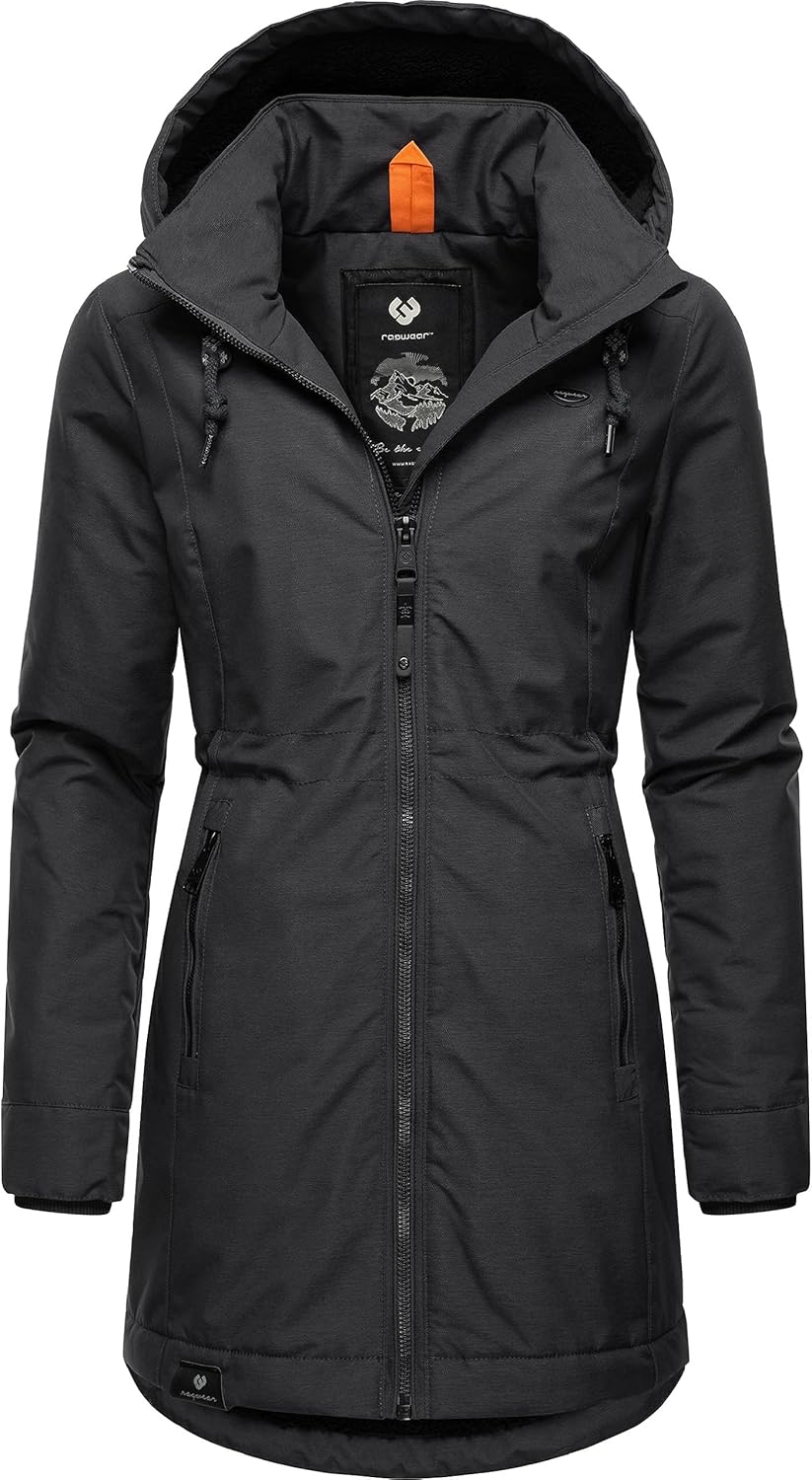 Ragwear Damen Wintermantel Warmer Parka lang wasserdicht mit Abnehmbarer Kapuze Dakkota XS-6XL S Dar