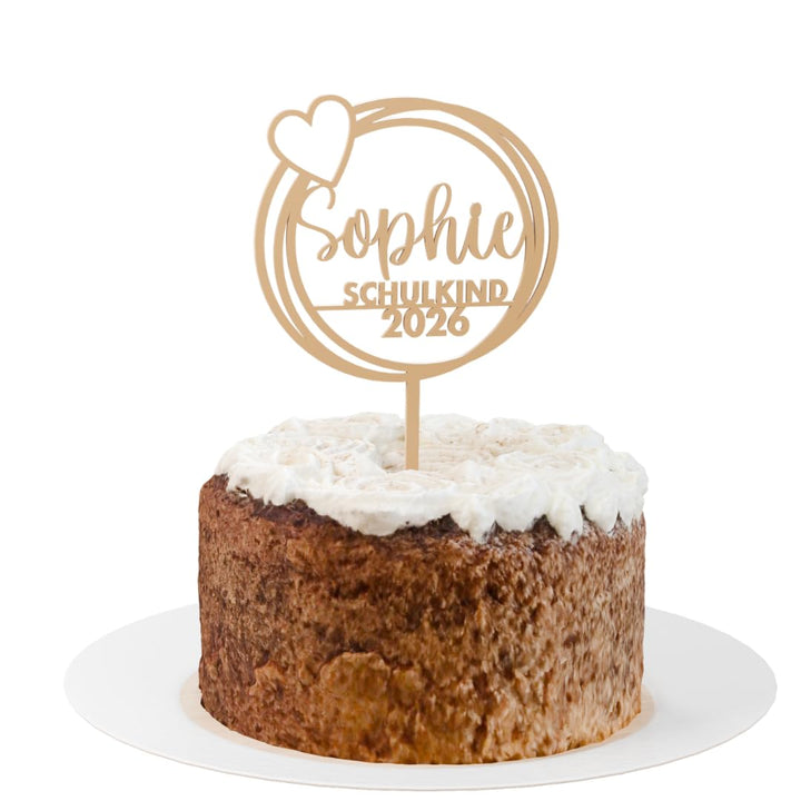 HappyBumblebee Cake Topper Einschulung Personalisiert – Herz, mit Name | Schulkind 2026 · Tortendeko