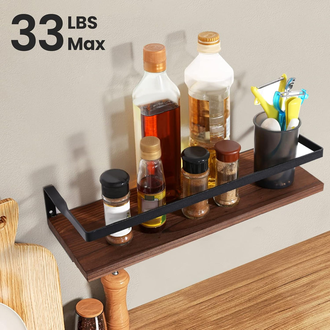 AGM Wandregal Holz 2er Set mit Handtuchhalter, schwimmende Regale Wand aufbewahrungs Regal Hängerega