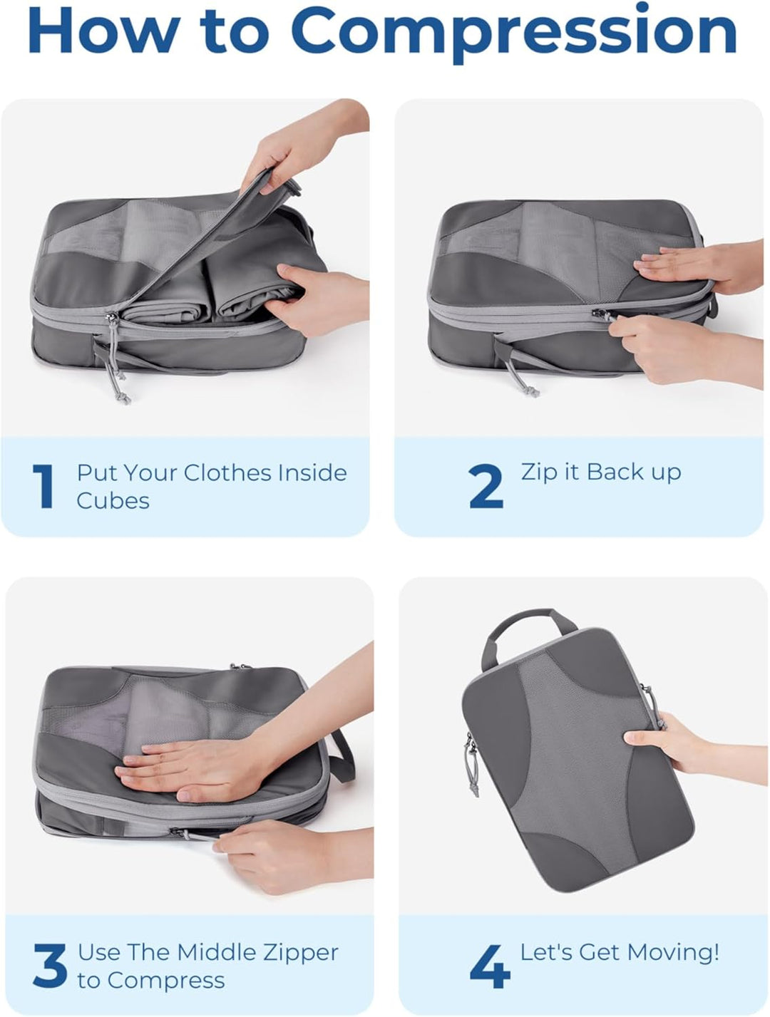 BAGSMART Packing Cubes Compression 6 Stück, Rucksack Koffer Organizer Packtaschen, Reise Kompression