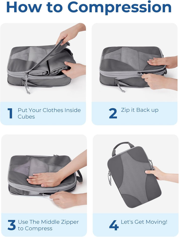 BAGSMART Packing Cubes Compression 6 Stück, Rucksack Koffer Organizer Packtaschen, Reise Kompression