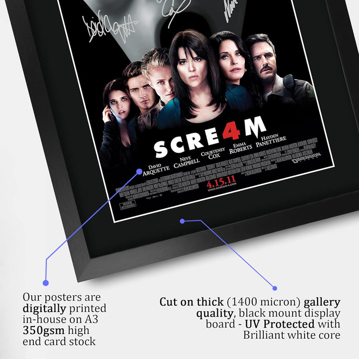 HWC Trading FR A3 Scream 4 Gifts Poster, signiertes Autogramm-Bild für Film-Erinnerungsstücke, gerah