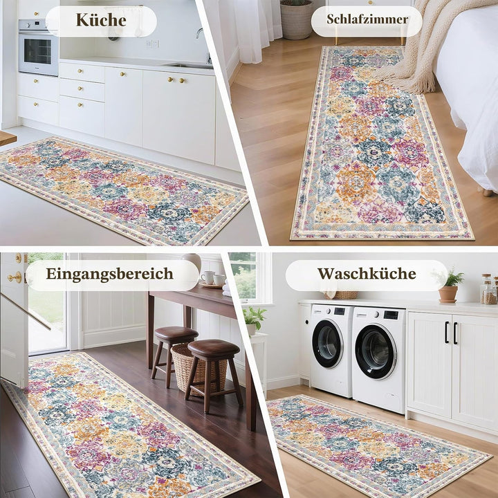 Enyhom Klassisch Teppich Läufer Flur 60 x 180 cm, Flauschig Weich Langer Läufer, Waschbar Kurzflor K