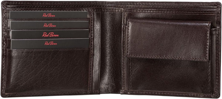 Geldbeutel Männer Leder Querformat Braun mit Münzfach - Red Baron Portemonnaie Geldbörse Herren klas