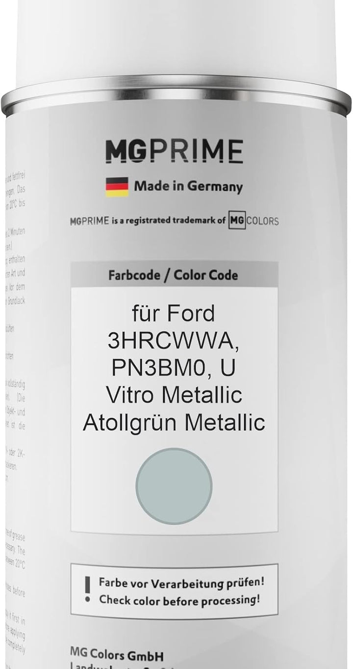 MG PRIME Autolack Sprühdosen Set für Ford 3HRCWWA / PN3BM0 / U Vitro Metallic/Atollgrün Metallic Bas