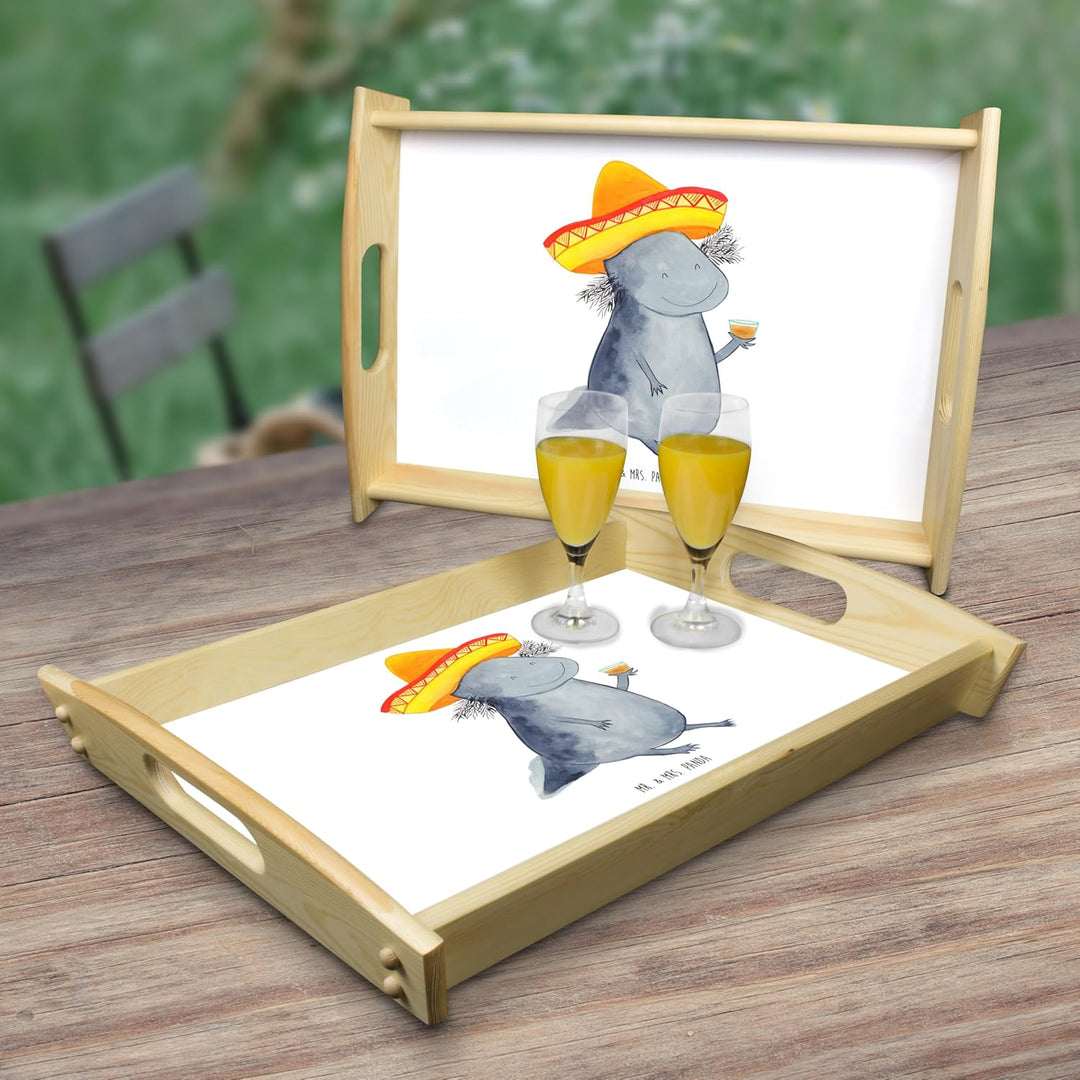 Mr. & Mrs. Panda Serviertablett Axolotl Tequila - Geschenk, Molch, Schwanzlurch, Motivation, Holztab