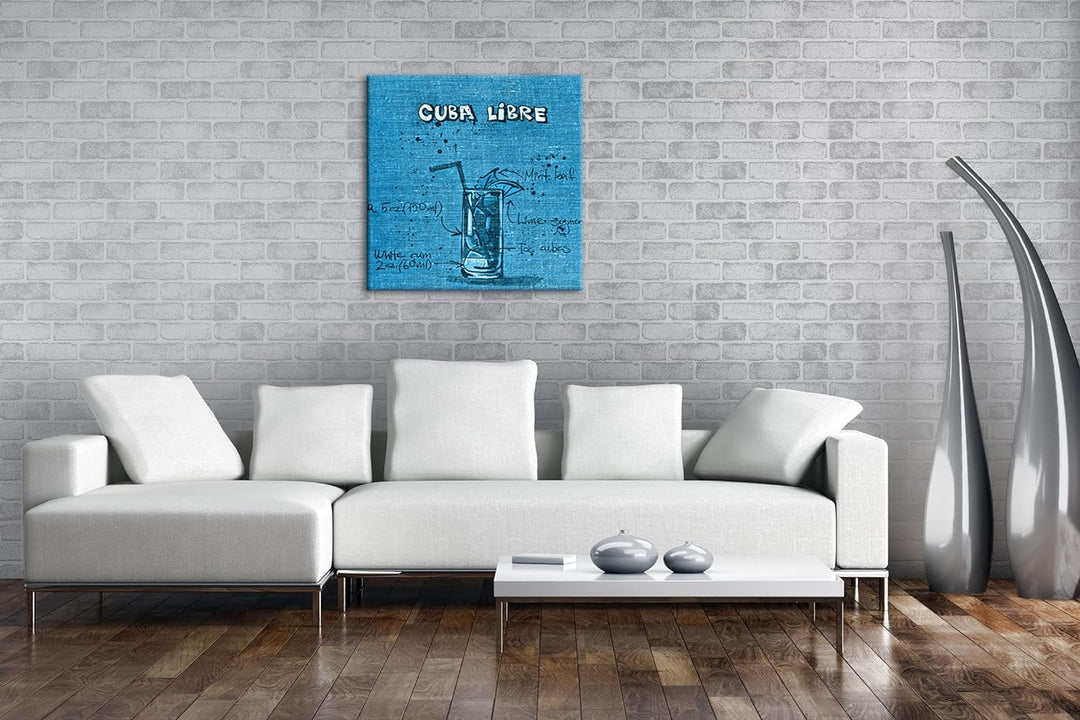 deyoli Rezept für einen Cuba Libre Format: 60x60 Effekt: Monocrome Blau als Leinwandbild, Motiv fert