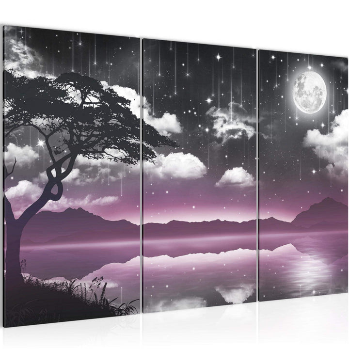 Runa Art Wandbilder Nachthimmel Natur Bild XXL Wohnzimmer Schlafzimmer Violett Grau Mondschein Wasse