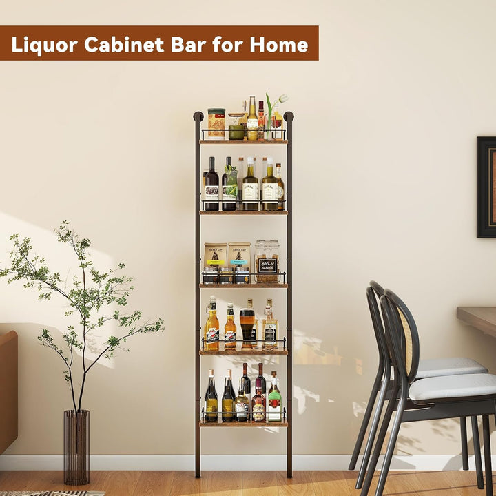 YMYNY 5-Tier freistehende Weinregale, Liquor Flasche Display Regal mit Zäunen, Wand montierte schwim