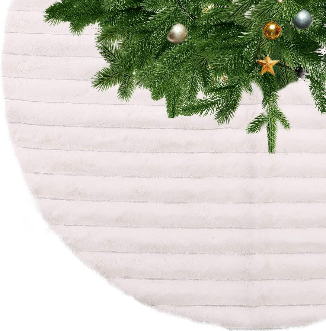 KONVINIT Weihnachtsbaumdecke Weiss Luxus Kunstfell Round Christbaumdecke Weihnachtsbaumrock Weihnach