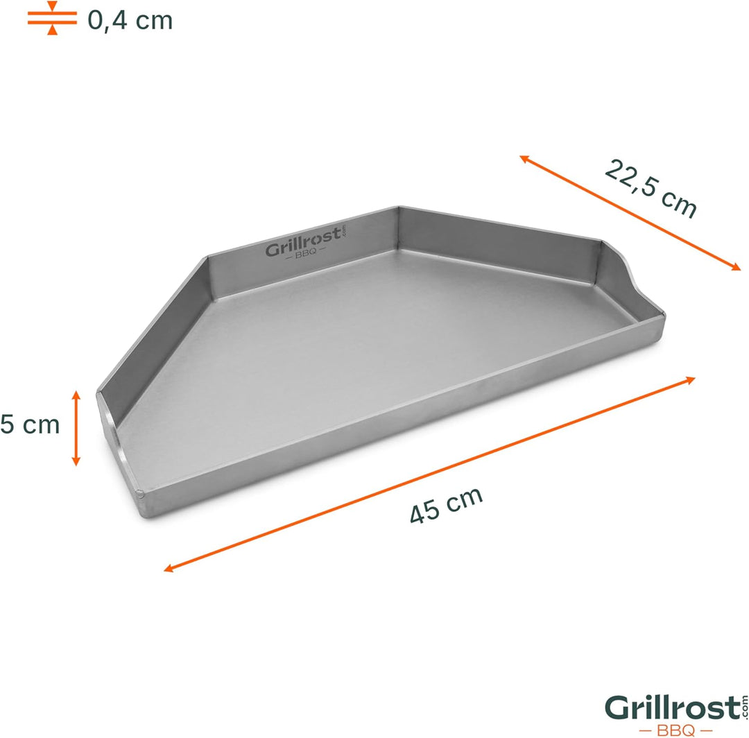 Grillrost.com Das Original Halbrunde Plancha für Kugelgrills – 4 mm Edelstahl - dicht geschweisst