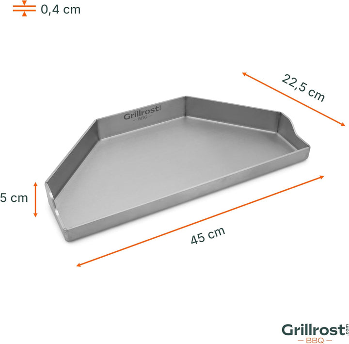 Grillrost.com Das Original Halbrunde Plancha für Kugelgrills – 4 mm Edelstahl - dicht geschweisst