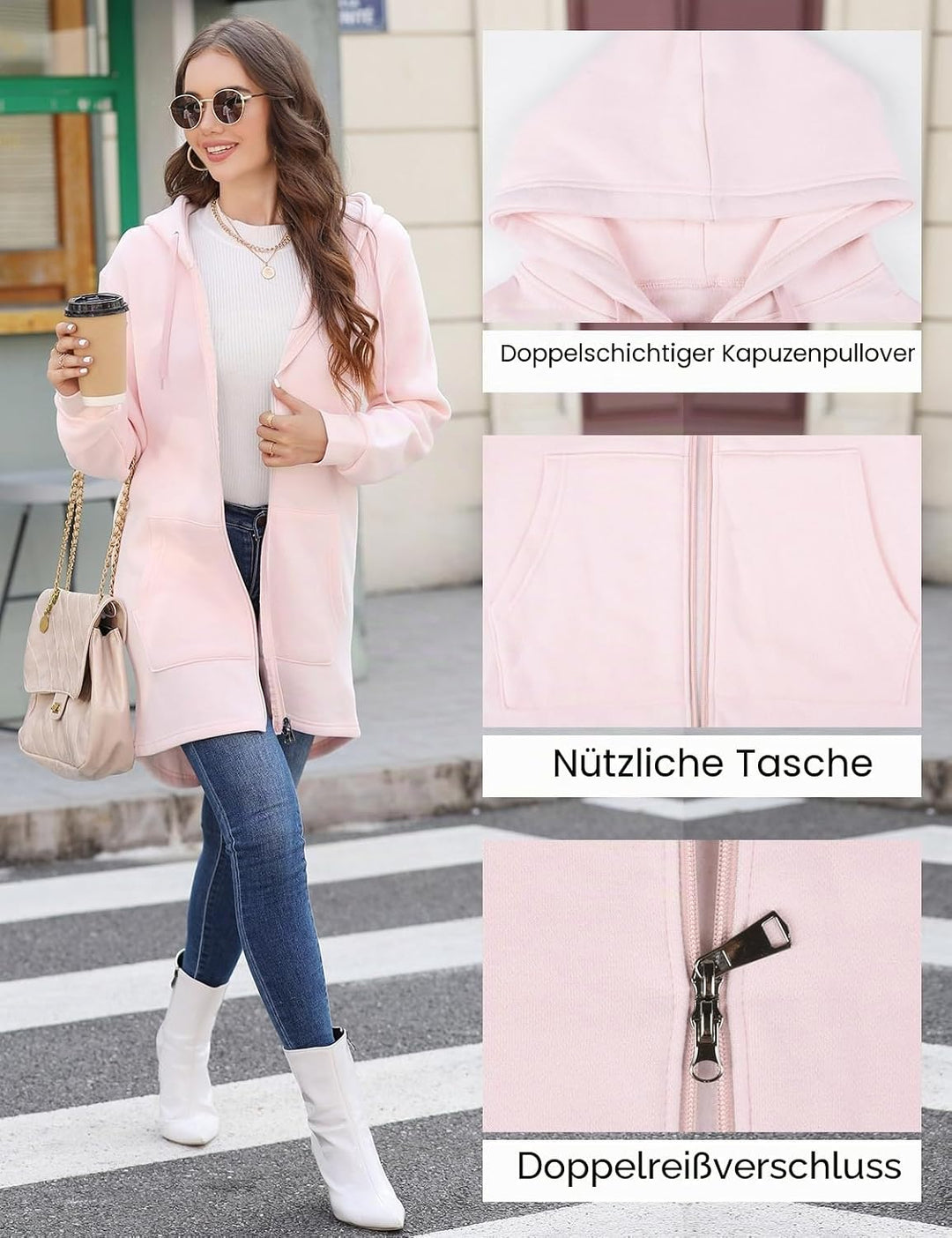 CMTOP Damen Sweatjacke Hoodie Kapuzenpullover mit Zipper Sweatshirt Jacke Langarm Pullover Kapuzenpu