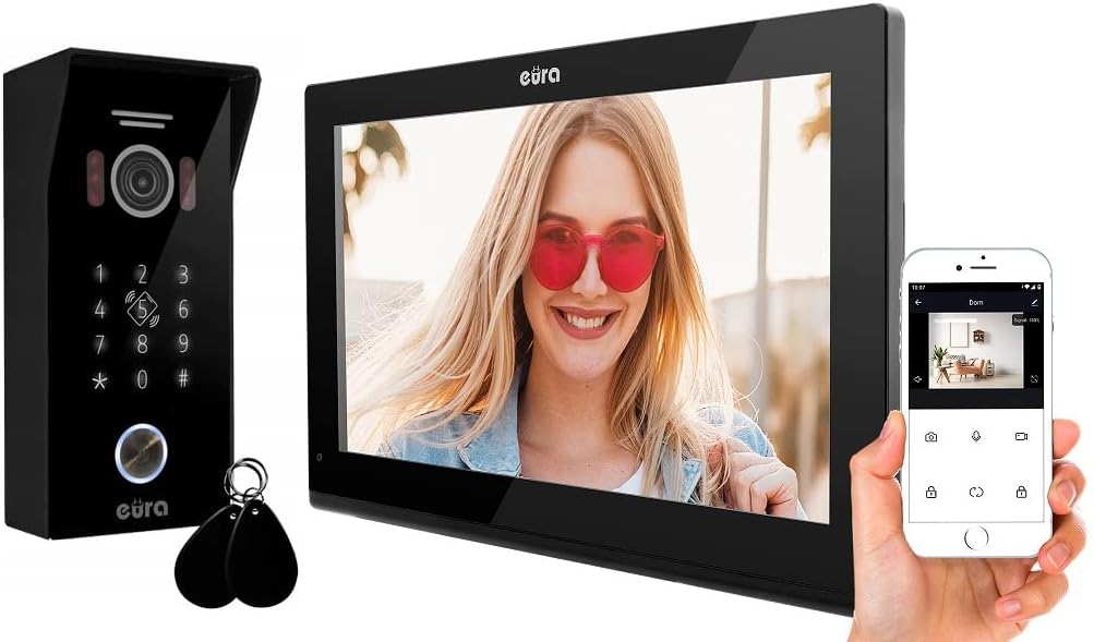 EURA VDP-99C5 4-Draht-Video-Gegensprechanlage, 10-Zoll-Farbmonitor, 2 Eingänge, WiFi, Verschlüsselun