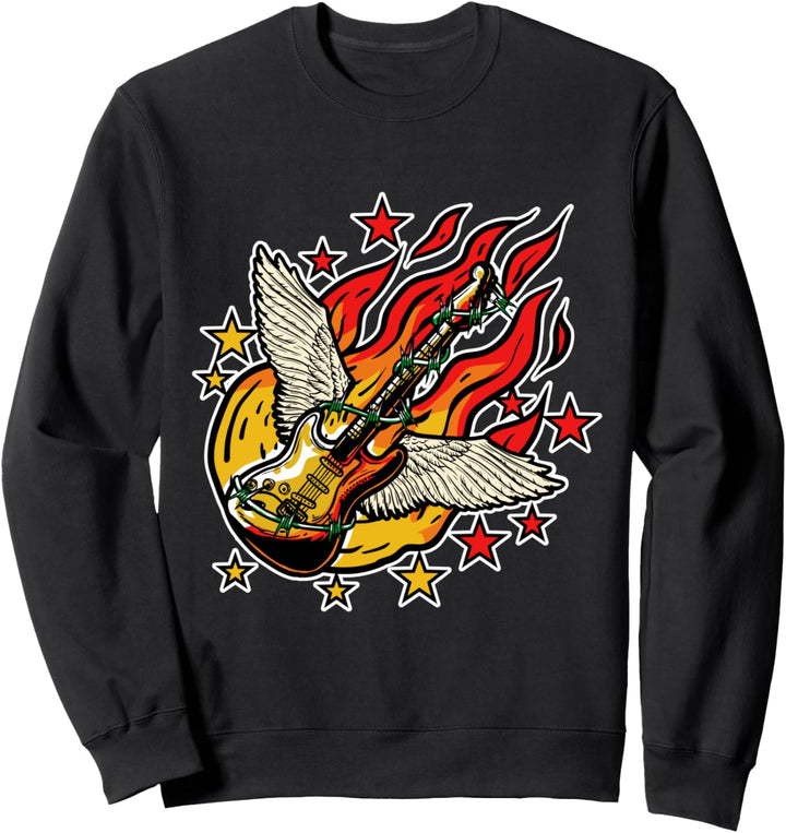 Rock n Roll E-Gitarre in Flammen Gitarren Spieler Sweatshirt