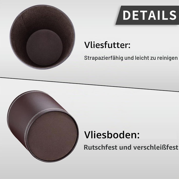 GORESE Papierkorb Büro - Papierkorb aus Leder in Schwarz, modernes Design, Mülleimer für Küche, Bad,