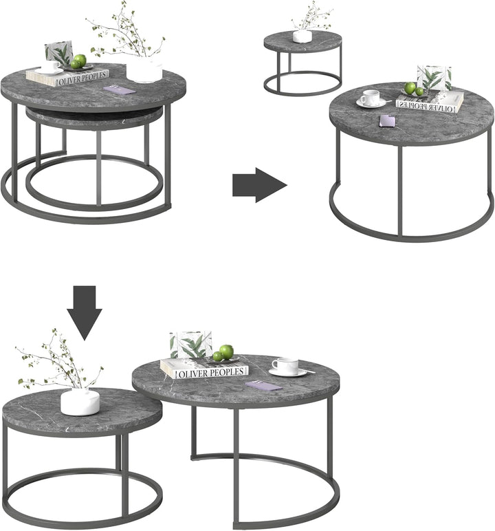 Couchtisch Rund Grau, Wohnzimmertisch Grau mit Metallgestell, Coffee Table, Couch Tisch, Couchtisch
