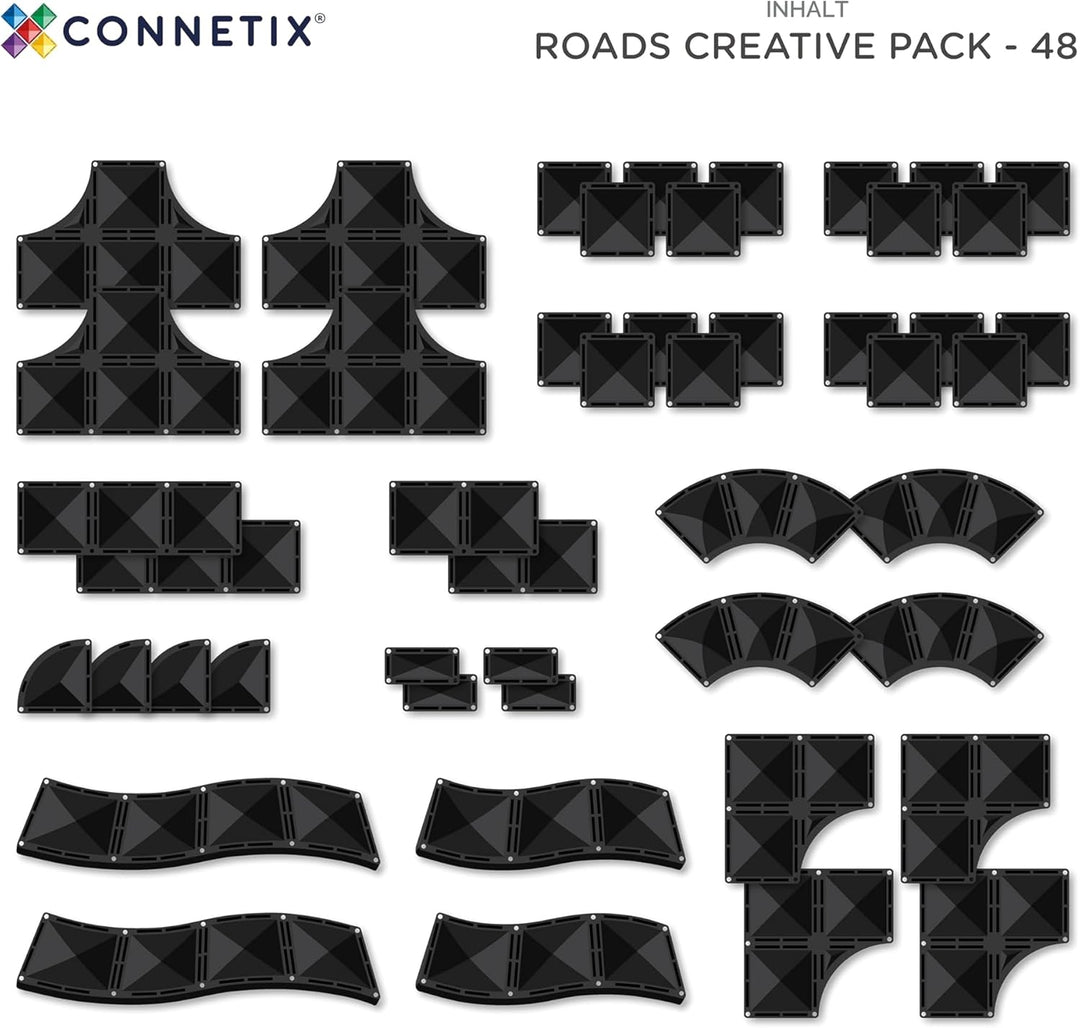 CONNETIX Magnetische Fliesen Strassen-Kreativpaket, 48 Stück
