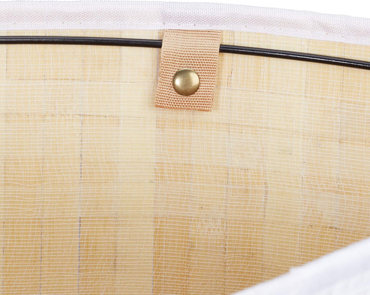 Relaxdays Eckwäschekorb Bambus, faltbare Wäschebox 60 l, platzsparend, Wäschesack Baumwolle, 65 x 49