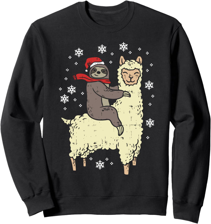 Santa Sloth Riding Llama Christmas Animal Lover Gift Sweatshirt