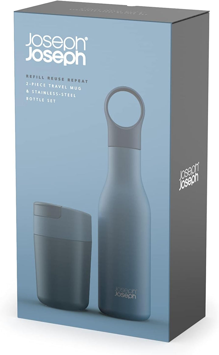 Joseph Joseph Refill Reuse Repeat Reisebecher mit 500 ml Schlaufen, 2-teilig, Blau Blau 500 ml + 340