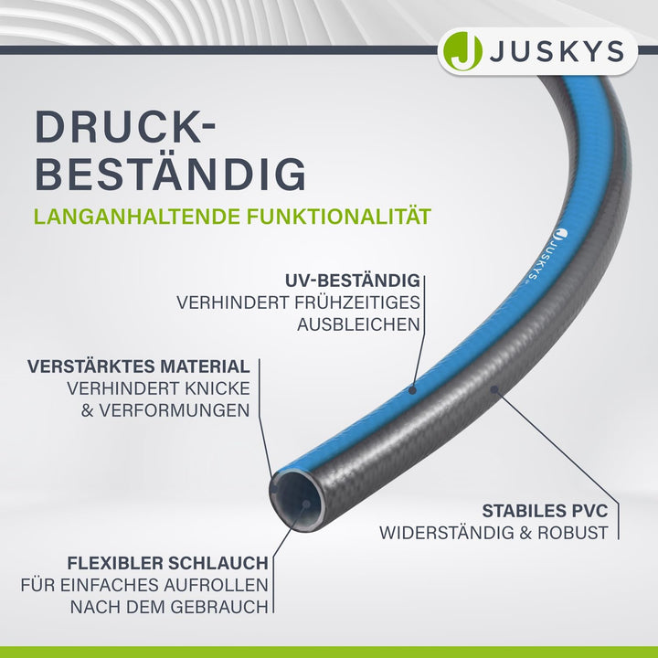 Juskys Schlauchtrommel mit 30 m Wasserschlauch und Multifunktionsbrause - Mobiler Schlauchaufroller