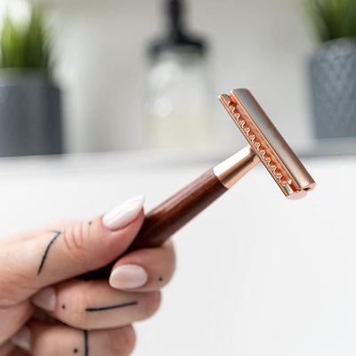 ANYMALE® Rasierhobel Rosegold aus Sandelholz - Damen Set inklusive 5 ASTRA Klingen - Plastikfreier R
