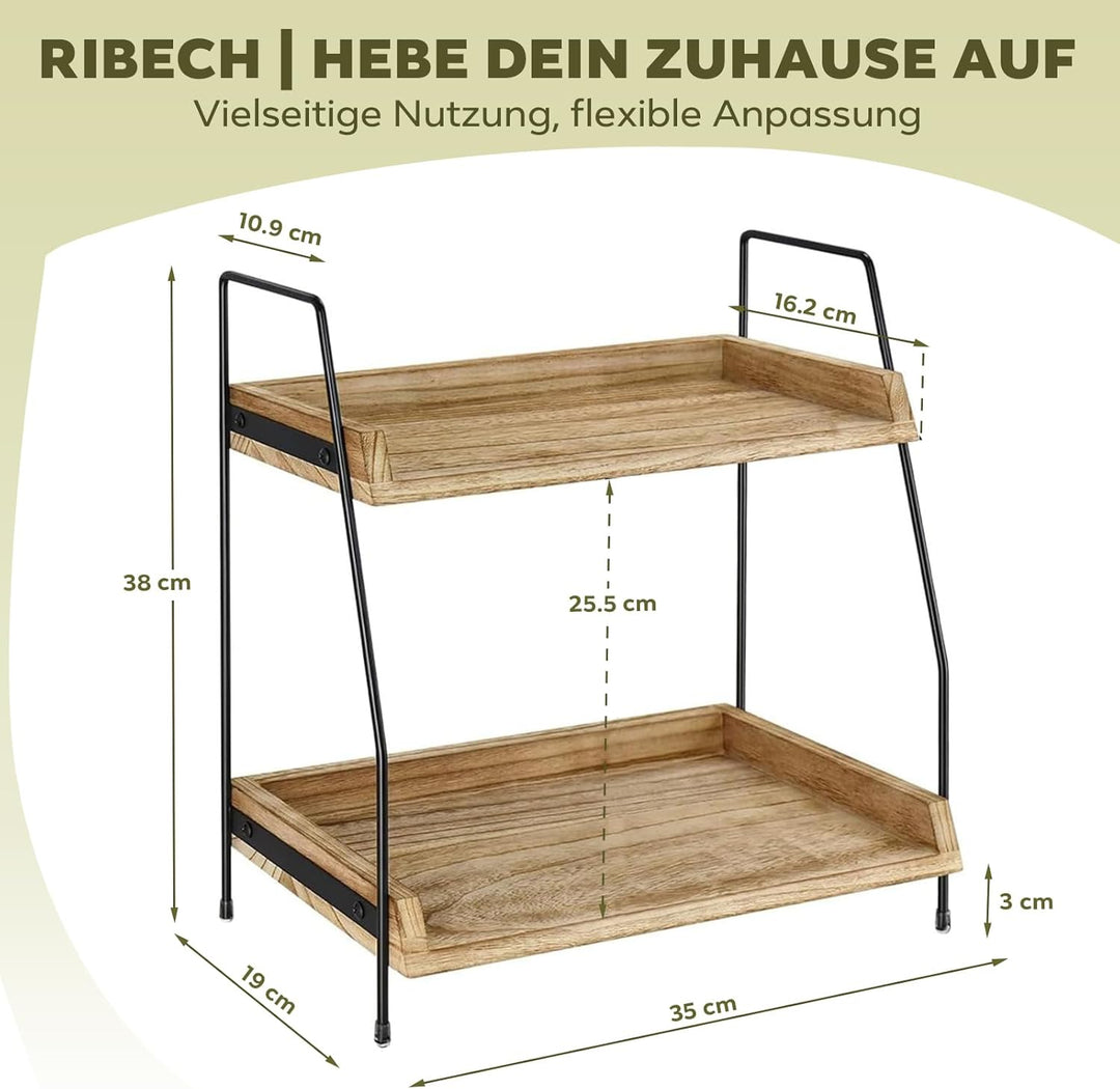 2-stufiges Organizer-Regal aus Holz & Metall | Kaffee- und Küchenregal mit Arbeitsplatte | Für Kosme