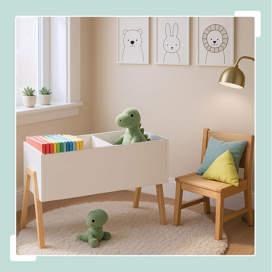 Relaxdays Kindertruhe, skandinavisch, HxBxT: 45x60x30 cm, MDF, für Bücher & Spielzeug, offene Spielz