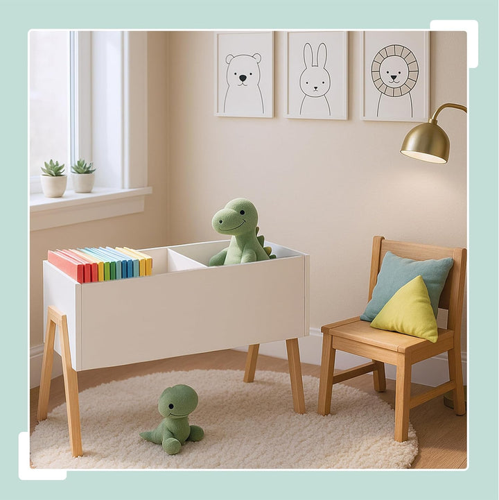 Relaxdays Kindertruhe, skandinavisch, HxBxT: 45x60x30 cm, MDF, für Bücher & Spielzeug, offene Spielz