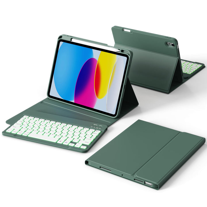 Hülle mit Tastatur für iPad A16 2025 / iPad 10. Generation 2022, RGB Bluetooth Magnetische Tastatur,