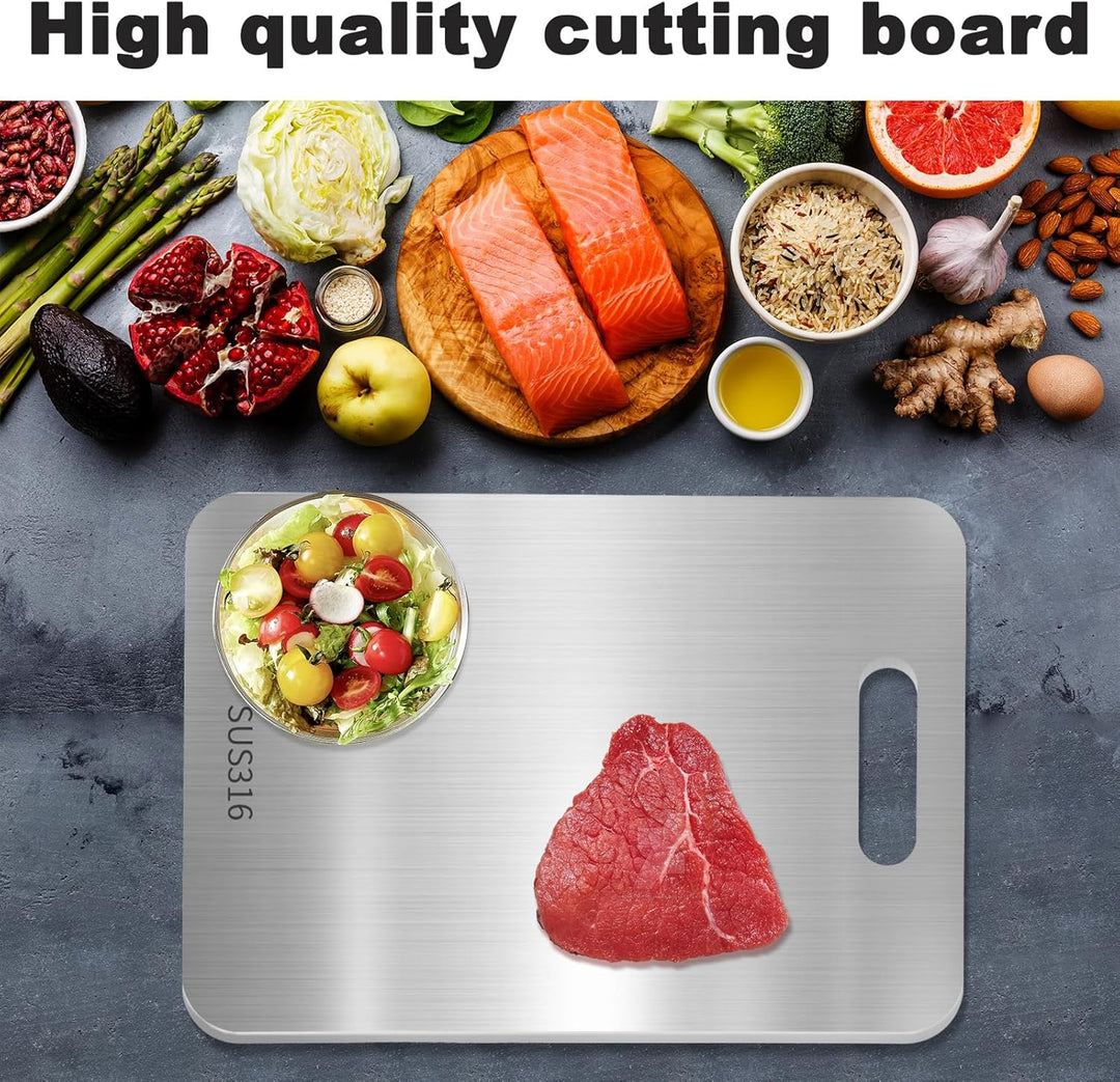 Titan Schneidebrett Set 3 Stück - S316 Edelstahl Schneidebrett, Titanium Cutting Board, Doppelseitig