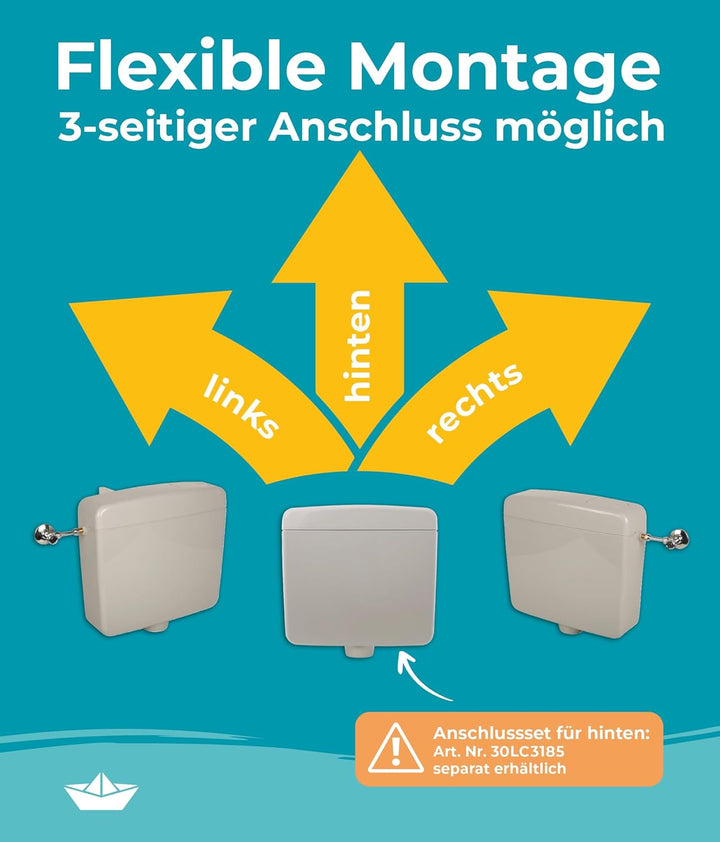 Calmwaters® Spülkasten Grau mit Spül-Stopp-Funktion, 6-9 Liter Spülmenge, Aufputzspülkasten WC schma