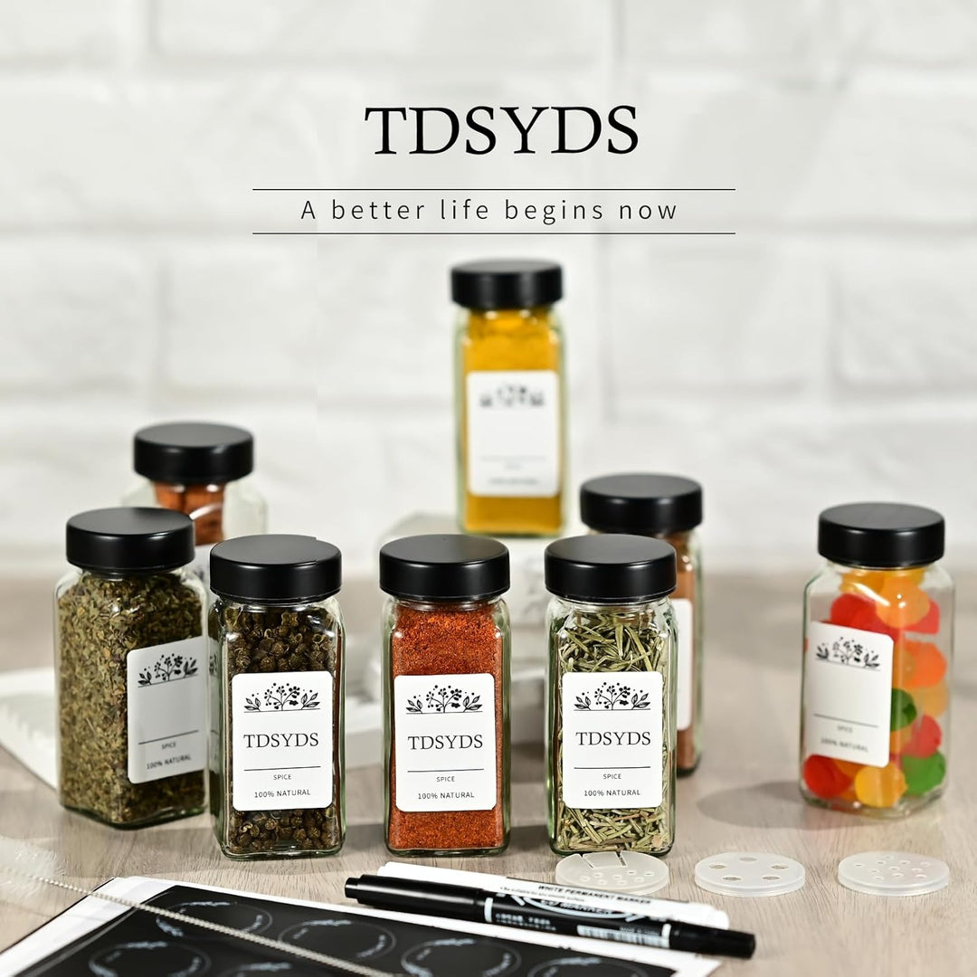 TDSYDS 24 Gewürzgläser Eckig mit Streueinsatz,Edelstahl Schwarz Deckel Gewürzdosen Set 120ml,Gewürzs