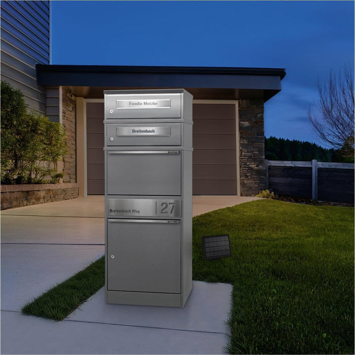 Metzler Paketbriefkasten mit LED-Beleuchtung und abschliessbarem Paketfach in Graualuminium, wetterf