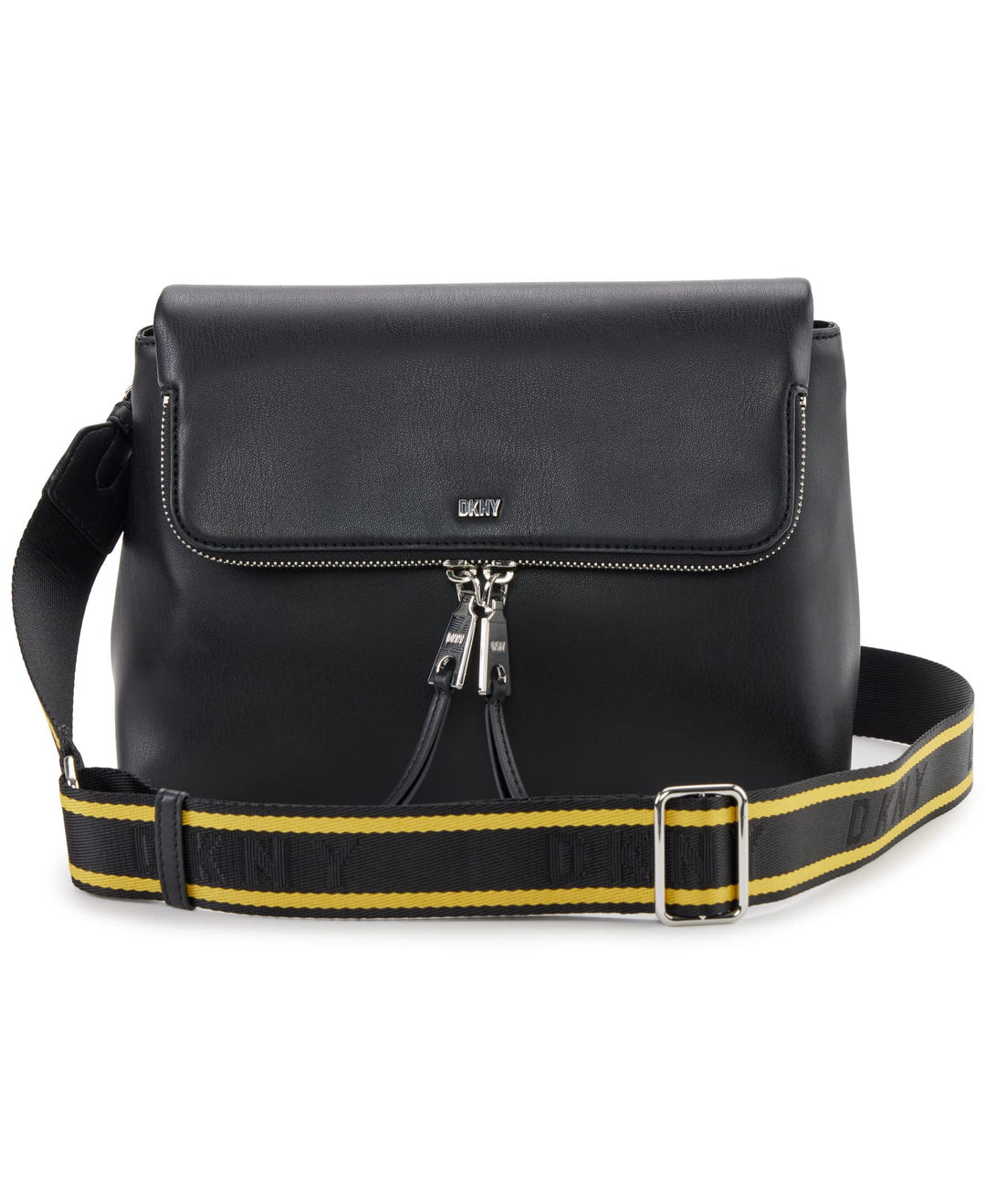 DKNY Damen Pandora Crossbody Umhängetasche Schwarz/Silber, Schwarz/Silber