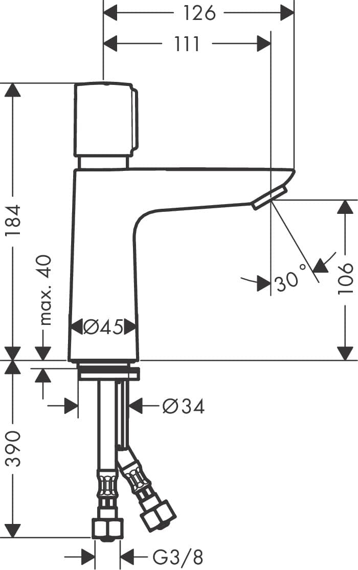 hansgrohe Selbstschluss-Waschtischmischer Talis E, Wasserhahn Bad mit Auslauf Höhe 110 mm, Badarmatu