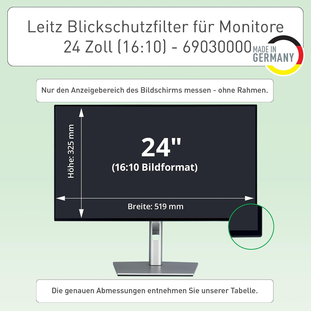 Leitz Monitor Blickschutzfilter 24 Zoll (16:10), Abnehmbare Schutzfolie, Mit Blaulichtfilter und Ble
