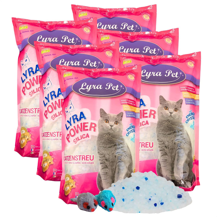Lyra Pet® | 6 x 5 L = 30 L Lyra Power Silica Silikat Katzenstreu + 2 Spielmäuse |100% Kieselgel | Ke
