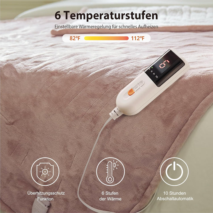 GOTCOZY Heizdecke 130x180 cm-Weicher seidiger Plüsch Wärmedecke Heizdecke 6 Heizstufen und 10 Stunde
