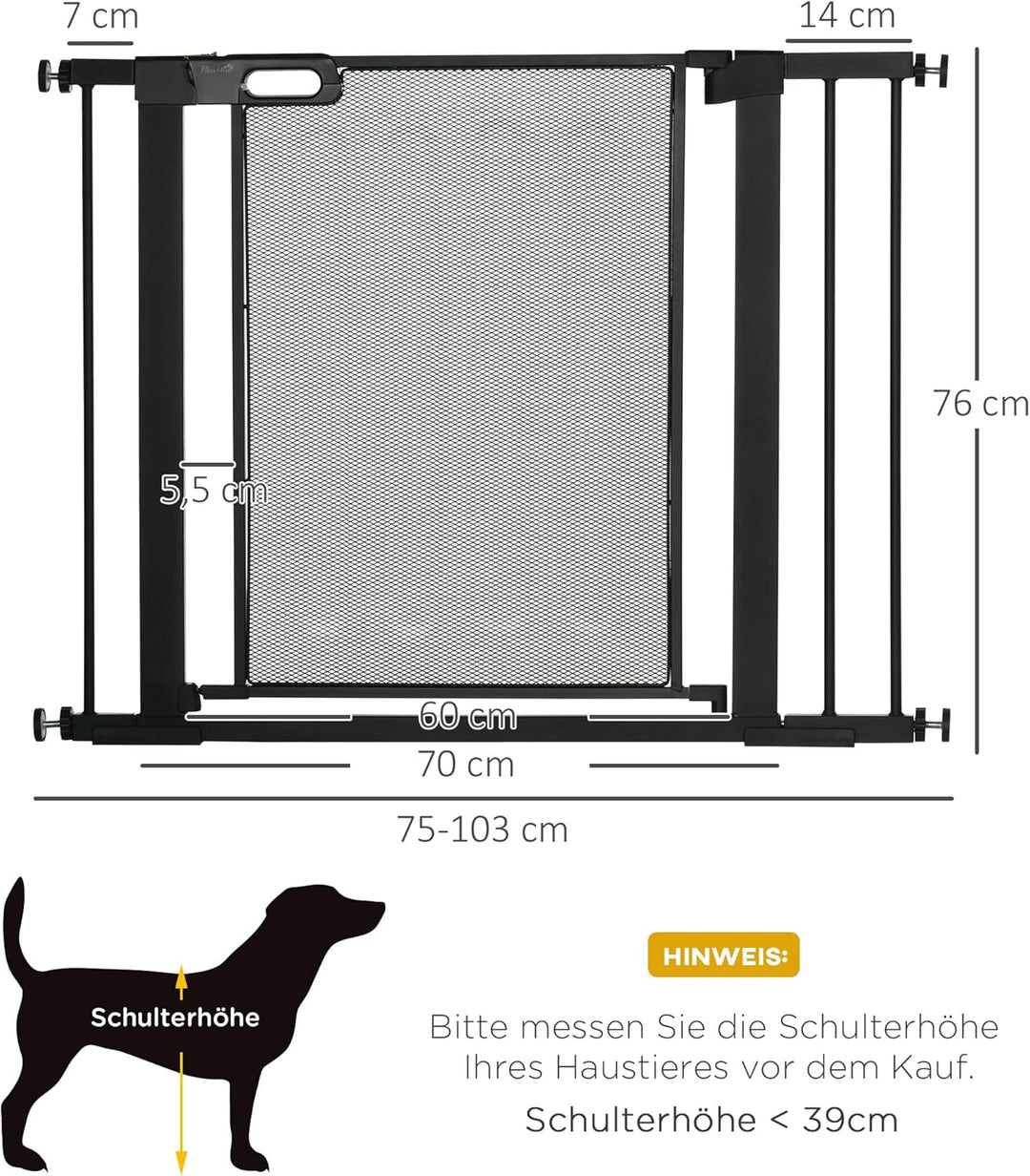 PawHut Hunde Türschutzgitter, Treppengitter, Hundegitter ohne Bohren, 75-103 cm Breite Absperrgitter
