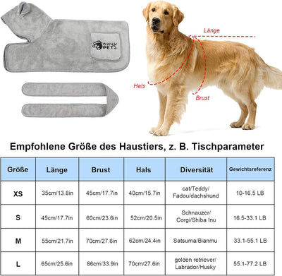 Ownpets Hundebademantel, Schnell Trocknend Frottee Badetuch, Saugfähiger Hunde Bademantel mit Klettv