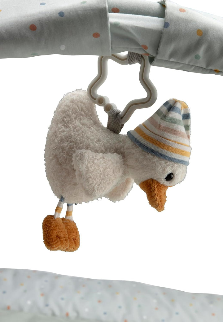 Spielbogen Ente Edda Lou, Baby Krabbeldecke 80 x 100 cm mit abnehmbarem Spielzeug und Kuscheltier, S