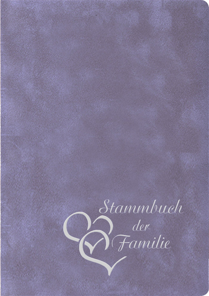 Stammbuch Herzen, Flieder/lila, Velours, Herzprägung Silber, Stammbuchformat