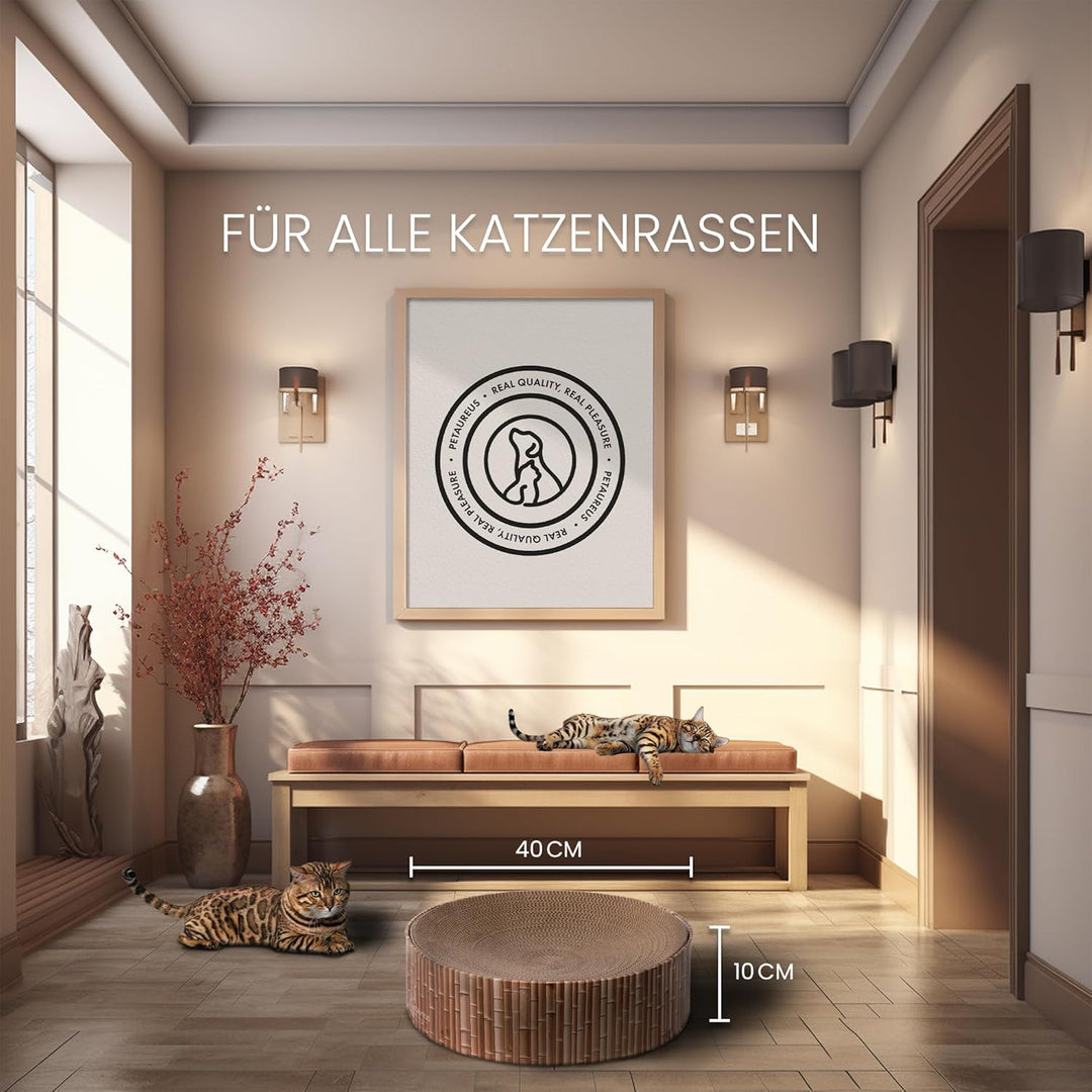 Katzen Kratzmöbel Zylinder mit Inlay | Stilvoll & nachhaltig | Ø 40 cm | Kratzbrett aus recyceltem K