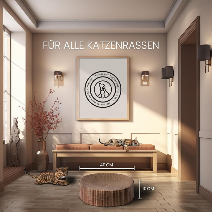 Katzen Kratzmöbel Zylinder mit Inlay | Stilvoll & nachhaltig | Ø 40 cm | Kratzbrett aus recyceltem K